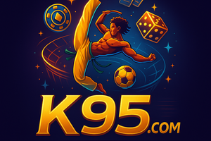 Logo K95.com com silhueta de jogadora de futebol